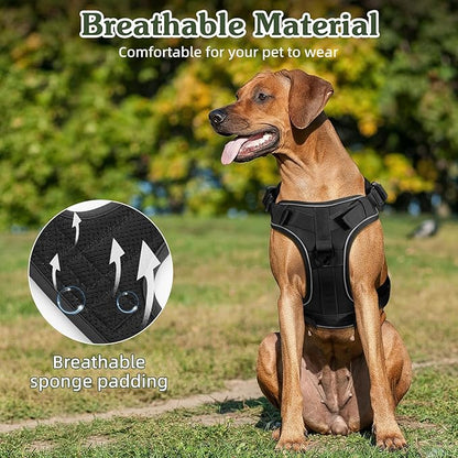 VavoPaw Heavy Duty Tactical Dog Harness for Large Dogs, No Pull Adjustable Pet Harness Reflective Service Training Easy Control Pet Vest Military K9 Working Dog Harnesses, Black, M