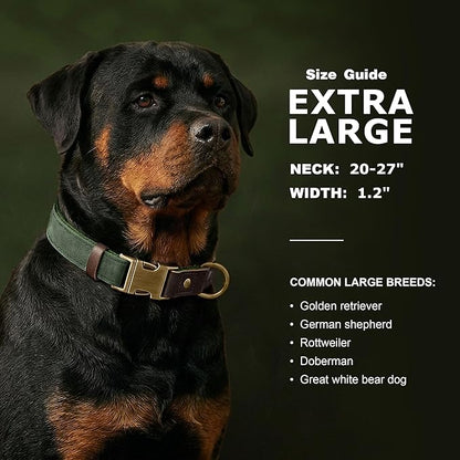 Didog Soft PU Leather Dog Collar for Large Dogs,Classic Adjustable Dog Collars with Quick Release Metal Buckle,Easy Clean and Comfortable with Nylon Lining,Green,XL Neck 20-27", Width 1¼"