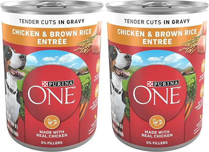 Purina ONE Natural High Protein Dog Food, Tender Cuts in Gravy Chicken and Brown Rice Entrée - 13 Ounce (Pack of 24)