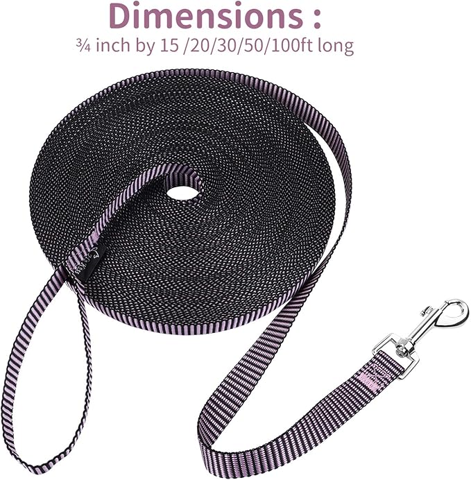 Hi Kiss Dog/Puppy Obedience Recall Training Agility Lead - 15ft 20ft 30ft 50ft 100ft Training Leash - Great for Training, Play, Camping, or Backyard(15ft,BL+PK)