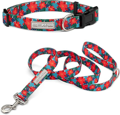 Lucky Love Dog - Easy Click Noel Dog Collar with Leash Set Combo, Durable & Comfortable for Male & Female Dogs, Pet Collar for Large Dogs, Secure Fit - Noel Combo, Large