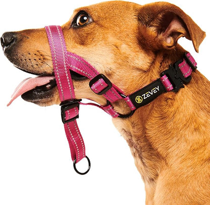 Adjustable Dog Head Halter with Safety Strap, Soft Padded Dog Head Collar for Small Medium Large Dogs, No-Pull Dog Harness for Training and Walking (Medium, Pink)