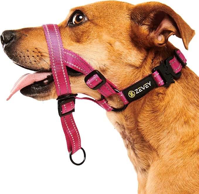Adjustable Dog Head Halter with Safety Strap, Soft Padded Dog Head Collar for Small Medium Large Dogs, No-Pull Dog Harness for Training and Walking (Small, Pink)