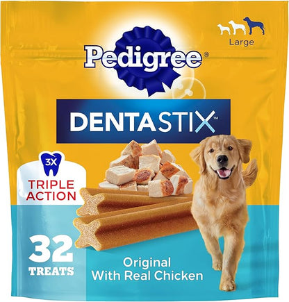 Pedigree Dentastix Large Dog Treats, Original Flavor with Real Chicken, 1.66 lb. Bag (32 Treats Total)