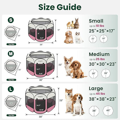 Love's cabin Pet Puppy Dog Playpen, Small Dog Tent Crates Cage Indoor/Outdoor, Portable Playpen for Cat, Foldable Pop Up Dog Kennel Playpen with Carring Case, Removable Zipper Top, Light Pink