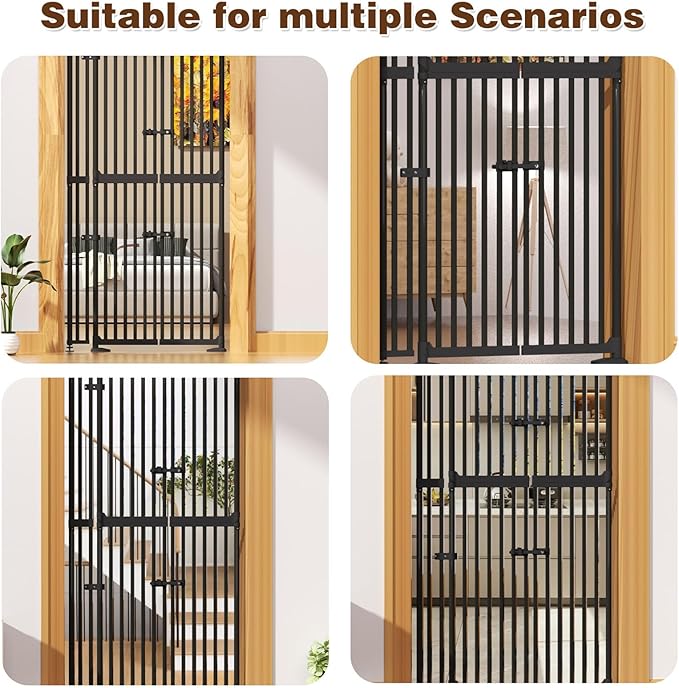 Glaf 74" Extra Tall Cat Gat, 30.31-38.19" Wide Adjustable Cat Door Pressure Mounted Pet Gate with Extra Narrow Gap Auto Close Dog Safety Gate for Doorways, Kitchen,Stairs