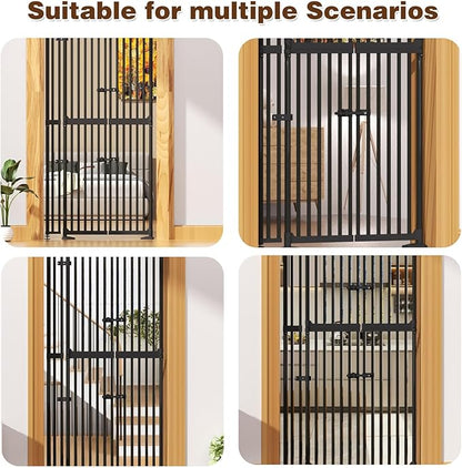 Glaf 74" Extra Tall Cat Gat, 30.31-38.19" Wide Adjustable Cat Door Pressure Mounted Pet Gate with Extra Narrow Gap Auto Close Dog Safety Gate for Doorways, Kitchen,Stairs