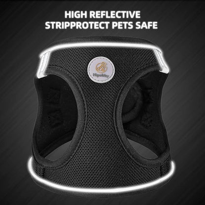 Hipubby Dog Harness and Leash Set, No Pull Soft Mesh Puppy Harness for Small Medium Dogs, Cats - Step in Reflective Breathable Lightweight Vest Harness for Walking, Training - Black, L