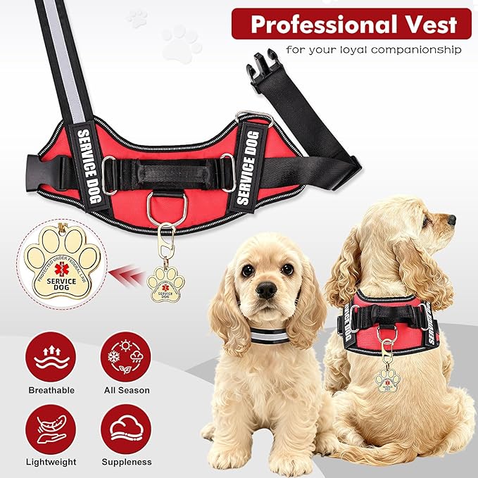 Opstin Service Dog Vest, ID Tag + 50 ADA Information Cards, Service Dog Harness w Patch in Sizes X Small to XX Large, Ruggedized Metal Tag, Service Animal Information Cards, ESA Accessory Set XX-LARGE