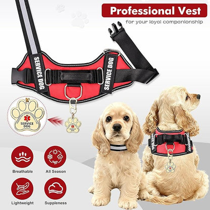 Opstin Service Dog Vest, ID Tag + 50 ADA Information Cards, Service Dog Harness in Sizes X Small to XX Large, Metal Dog Tag has Ruggedized Clip, 2-Sided Service Animal Cards,ESA Accessory Set Small