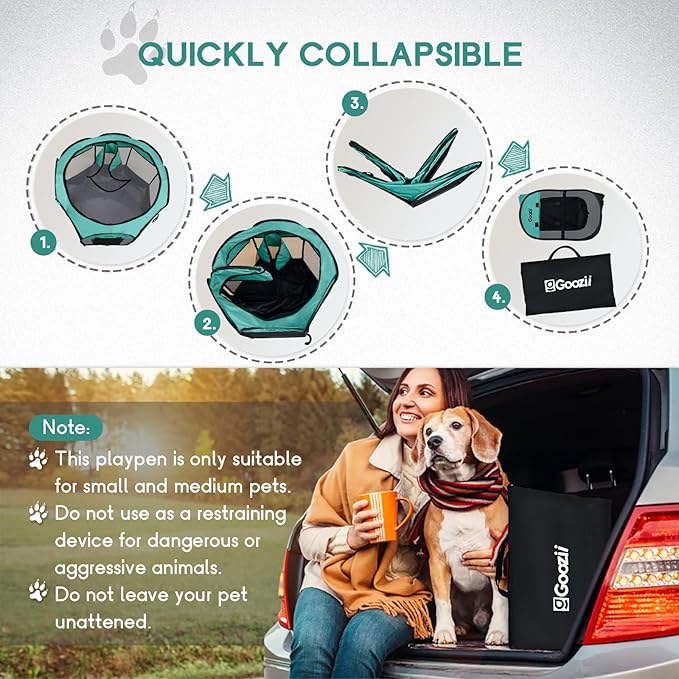 Goozii Pet Cat Playpen for Indoor Cats Enclosed, Puppy Dog Play Pen for Outdoor Travel Camping (Medium Size, Green & Dark Grey)