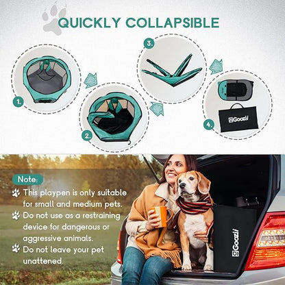Goozii Pet Cat Playpen for Indoor Cats Enclosed, Puppy Dog Play Pen for Outdoor Travel Camping (Medium Size, Green & Dark Grey)