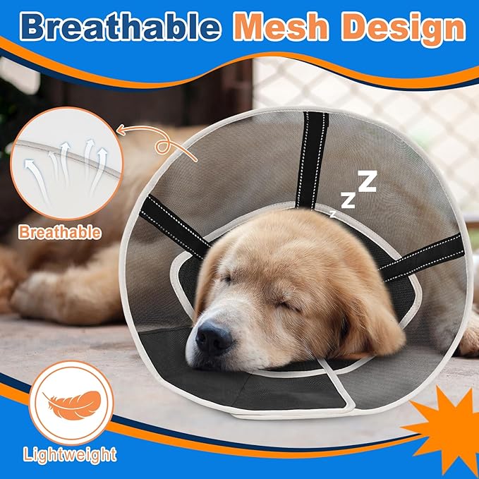 Breathable Mesh Dog Cone Collar with Soft Liner for Surgery, Elizabethan Recovery Alternative to Stop Licking,Pet Neck Collar for Large Medium Small Breeds(Matte Black,1)