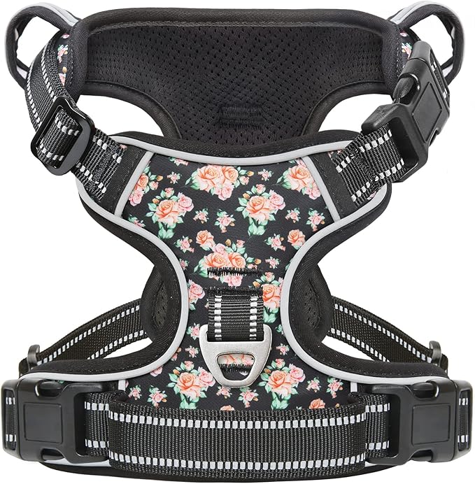Timos Dog Harness, No-Pull Pet Harness with 2 Leash Clips, 3 Snap Buckles Adjustable Soft Padded Dog Vest, Reflective No-Choke Pet Oxford Vest with Easy Control Handle for Small Medium Large Dogs