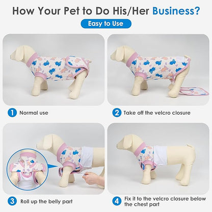 cyeollo Recovery Suit for Dogs Cats Surgery Suit Female Spay Soft Breathable Pet Onesie Bodysuit Male Dog Neuter, Small Dogs Surgical Recovery Shirt, Dinosaur, M