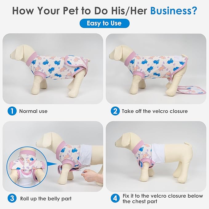 cyeollo Recovery Suit for Dogs Cats Surgery Suit Female Spay Soft Breathable Pet Onesie Bodysuit Male Dog Neuter, Small Dogs Surgical Recovery Shirt, Dinosaur, XS
