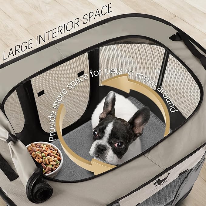 Rest-Eazzzy Dog Playpen, Foldable Kitten Playpen for Medium Dogs, Portable Pet Puppy Playpen with Removable Shade Cover, Indoor Outdoor Travel Camping Use for Small Pets with Carrying Case (M, Grey)