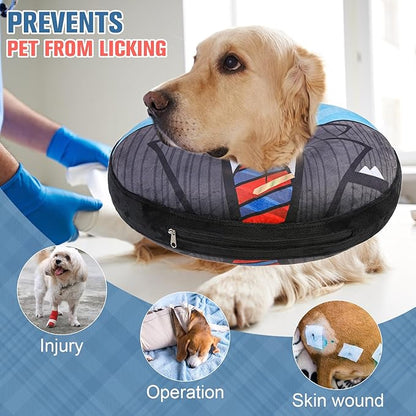 BEAUTYZOO Dog Cone Alternative After Surgery for Large Medium Small Dogs, Soft Inflatable Cone Collar for Dogs Cats, Pet Neck Donut E Collar Dog Recovery Collars to Stop Licking, Black Suit, S