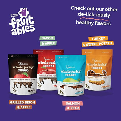 Fruitables Whole Jerky Bites, Healthy Dog Treats, Puppy Essentials, Jerky Dog Treats, Made in the USA, No Artificial Ingredients, Alaskan Salmon & Pear Flavor, 5oz (Pack of 2)