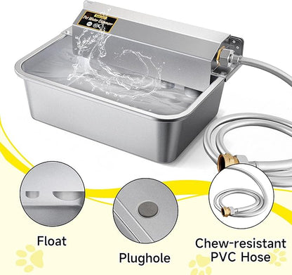 Automatic Dog Water Dispenser, 2 Gallons 304 Stainless Steel Large Dog Water Bowl Dispenser for Indoor/Outdoor, Pet & Livestock Water Feeder, Auto Fill, Fits GHT 3/4" Faucet, Easy to Clean