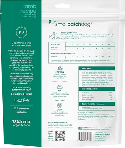 smallbatch Pets Freeze Dried Raw Dog Food, Lamb Recipe, 14 oz, Organic High Protein Dog Food, Grain Free, Made in the USA, Humanely Raised Meat, Single Protein, for Picky Eaters, Hydrate & Serve
