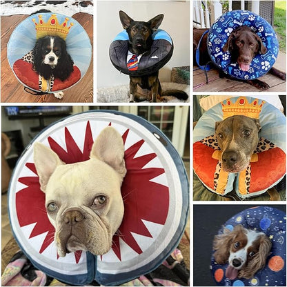 SCENEREAL Dog Cone Alternative After Surgery Pet Recovery Collar for Small Medium Large Dogs Cats, Adjustable Inflatable Donut to Prevent Licking, Shark Print E-Collars