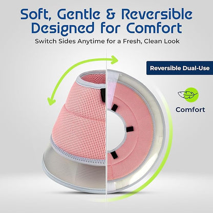 Soft Dog Cone Collar to Stop Licking Small,Medium.Large Dog Cone,Adjustable and Reversible Design,Non-Woven Breathable Fabric, Elizabethan Recovery Collar After Surgery for Cat or Dogs (Pink, Large)