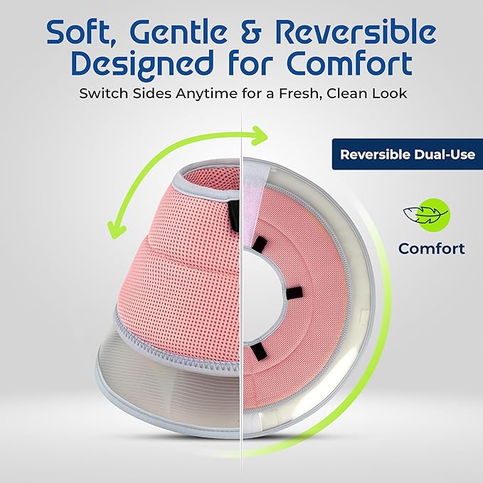 Soft Dog Cone Collar to Stop Licking Small,Medium.Large Dog Cone,Adjustable and Reversible Design,Non-Woven Breathable Fabric, Elizabethan Recovery Collar After Surgery for Cat or Dogs (Pink, Medium)
