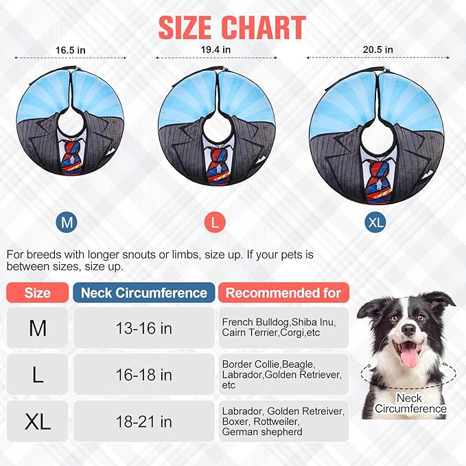 BEAUTYZOO Inflatable Dog Cone Collar, Recovery Dog Cone After Surgery, Adjustable Blow up Dogs Donut Collar, Pet Recovery Collar for Dogs,Black L