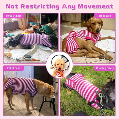 2 Packs Breathable Cotton Dog Recovery Suit for After Neuter Spay Abdominal Wounds Protector, Professional Anti-Licking Onesies for Male Female Pets Surgery Bandages, M Purple & Pink Stripes