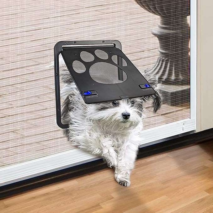 PETLESO Small Dog Door for Screen Door, Cat Door 8"×10" Magnetic Flap Self-Closing, Pet Screen Door for Sliding Door, Puppy Doggy and Cat Door Built in Screen, Lockable, Black S