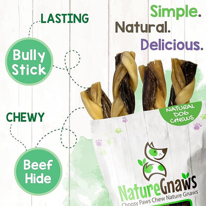Nature Gnaws Braided Gnaws for Dogs 5-6" (3 Count) - Long Lasting for Small and Medium Dogs - Natural Beef Bully Stick Combo Braids - Rawhide Free