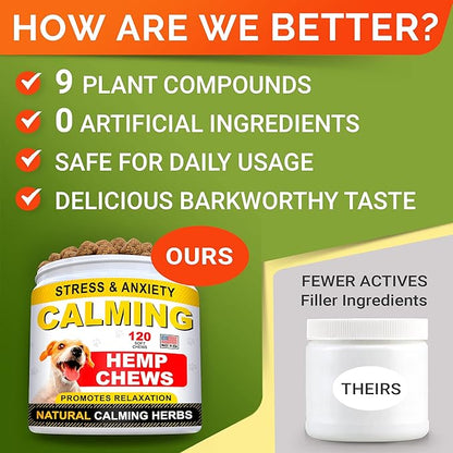 STRELLALAB Hemp Calming Chews for Dogs Anxiety Relief - Made in USA w/Hemp Oil - Dog Training & Behavior Aid - Natural Stress Relief During Firework, Storm, Separation, Barking - 240 Treats