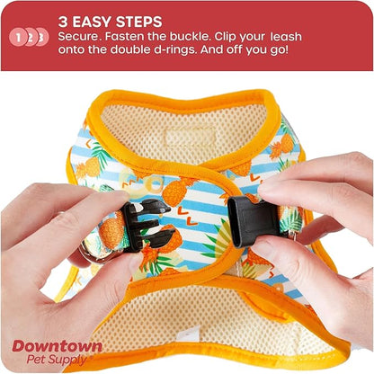 Downtown Pet Supply Step-in Dog Harness – No Pull, Adjustable Padded Mesh with Reflective Trim, Secure Buckle Strap – Comfortable & Breathable Small Dog Harness, Large, Pineapple