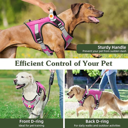 VavoPaw Heavy Duty Tactical Dog Harness for Large Dogs, No Pull Adjustable Pet Harness Reflective Service Training Easy Control Pet Vest Military K9 Working Dog Harnesses, Pink, XL