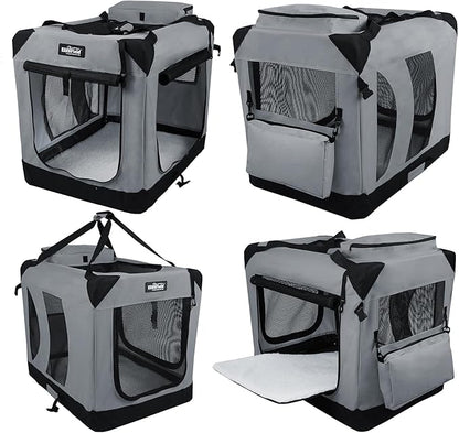 EliteField 3-Door Folding Soft Dog Crate with Carrying Bag and Fleece Bed (2 Year Warranty), Indoor & Outdoor Pet Home (20" L x 14" W x 14" H, Light Gray)