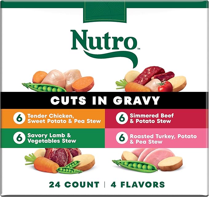 Nutro Natural Choice Cuts in Gravy Wet Dog Food, Grain Free Dog Food Wet Turkey, Chicken, Lamb, Beef Recipes Variety Pack, 3.5 oz. Trays (24 Count, Pack of 1)