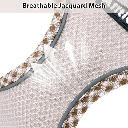 AIITLE Tiny Dog Harness - Lightweight Mesh Step-in Vest for Puppy, Reflective & Escape-Proof Design with High-Stick Magic Tape - Indoor/Outdoor Use for Chihuahua, Maltese, Shih Tzu(Brown-Beige, XXXS)