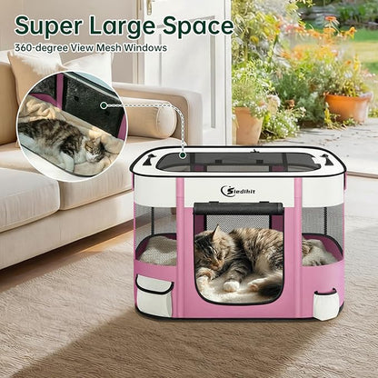Dog Playpen,Cat Pet Puppy Pen,Portable Playpens for Dogs Indoor Outdoor Travel Camping Use,Foldable Dog Kennel Tent Crate for Rabbit Small Animals with Carrying Case (Pink, Small)