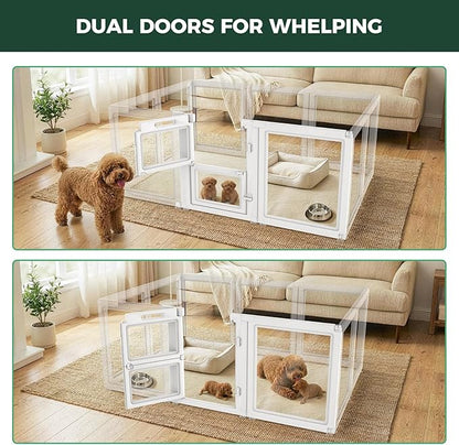 FXW AuraSpace Acrylic Indoor Whelping Box Add-On Panel Set, 24 Inch, 2 Panels, Includes 1 Split Gate + 1 Panel Only, for Newborn Puppies, White