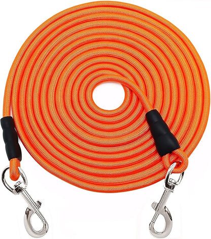 15FT Tie Out Rope Dog Lead, 20ft 30ft 50ft 65ft Long Dog Tether Nylon Check Cord for Medium Large Dogs Outdoor Camping Backyard of Leash Training Tie Down (Orange, 3/8")