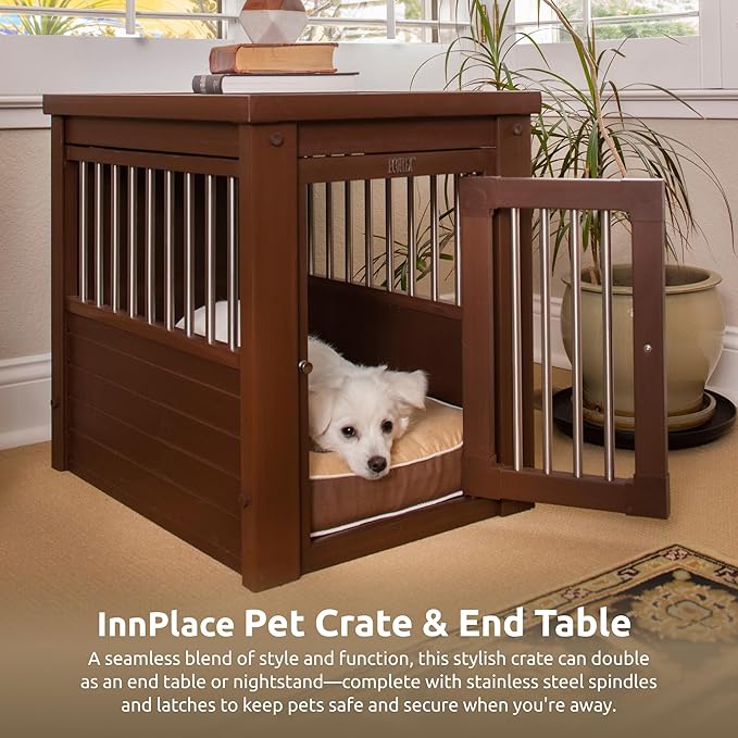New Age Pet ECOFLEX InnPlace Dog Crate & End Table, Indoor Furniture Style Pet Kennel for Small, Medium, Large & XL Dogs, Durable Composite, Russet Brown, Small