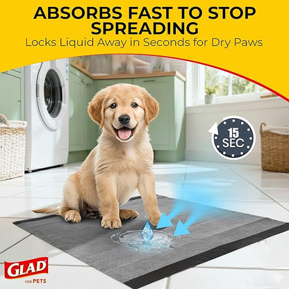 Glad for Pets Black Charcoal Puppy Pads - Super Absorbent Disposable Dog Pee Pads, Potty Training Pads, and Pet Supplies - Dog Pee Pads for Crate Training and Indoor Use 23" x 23" - 100 Count
