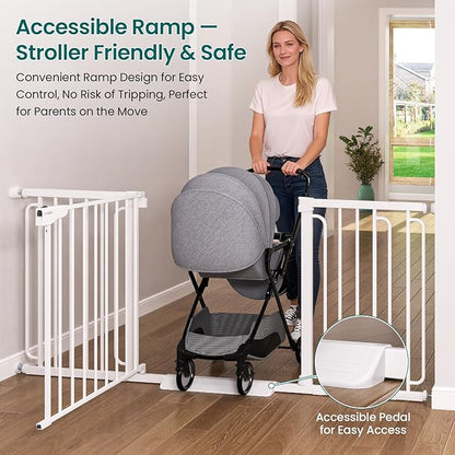 Cumbor 29.7-51.5" Baby Gate (White) & 36.6-69" Extra Wide Dog Gate (White) for Stairs, Doorways & Hallways