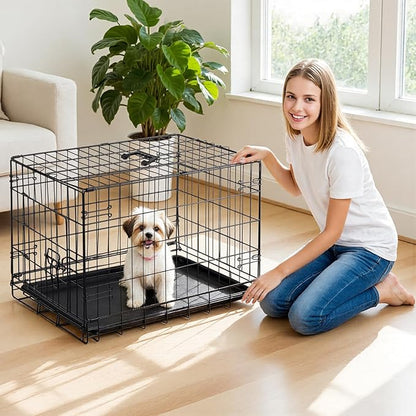 DUMOS Dog Crate, 24 Inch Small Single Door Dog Cage with Plastic Leak-Proof Pan Tray, Folding Metal Wire Pet Kennel for Indoor, Outdoor, Travel