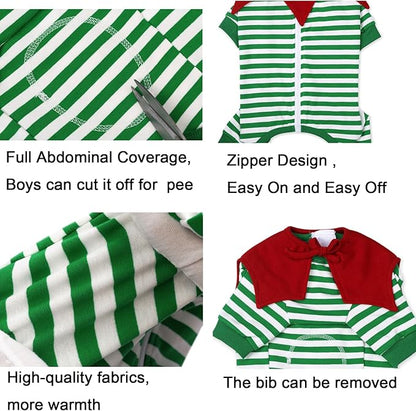Striped Dog Surgery Recovery Suit Female Male,Puppy Dogs Onesie Cats Long Sleeve Bodysuit After Surgery Neuter for Abdominal Wounds Protective(with Bib)
