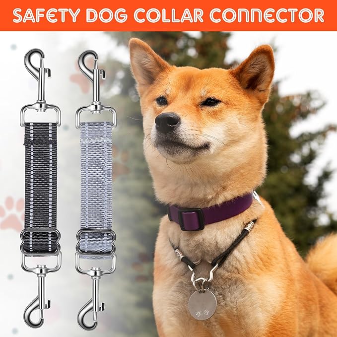 2 PCS Prong Collar Safety Clip Leash to Prong Collar Connector Dog Leash Connector Harness to Collars Safety Clip Reflective Double Ended Backup Clasp for Dog Pinch Collars