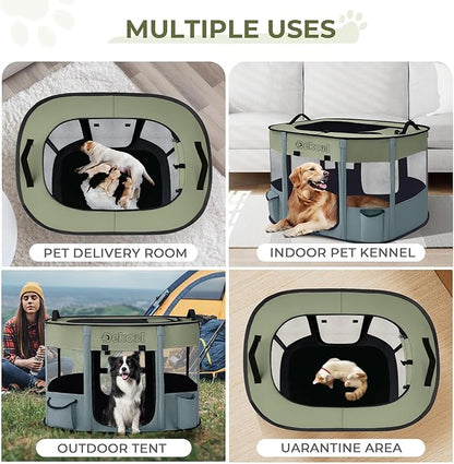 Foldable Dog Cat Playpen, Portable Dog Crate for Puppies, Cat, Puppy Play Pen for Indoors, Kennel Tent Crate for Indoor Outdoor Travel Camping Use with Carrying Case (Green, S)