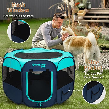 KingCamp Dog Playpen, Portable Foldable Cat Kitten Puppy Tent Crates 29"/36"/50" Pop Up Pet Playpen with Zippered Bottom & Cover for Indoor Outdoor Use (Medium, Green)