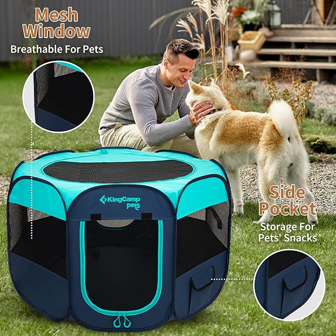 KingCamp Dog Playpen, Portable Foldable Cat Kitten Puppy Tent Crates 29"/36"/50" Pop Up Pet Playpen with Zippered Bottom & Cover for Indoor Outdoor Use (Small, Green)